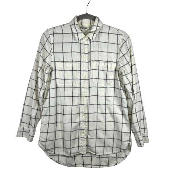 Madewell Button Up Collared Checkered Top Women’s Size Medium White Cotton Wool‎ - Picture 1 of 9